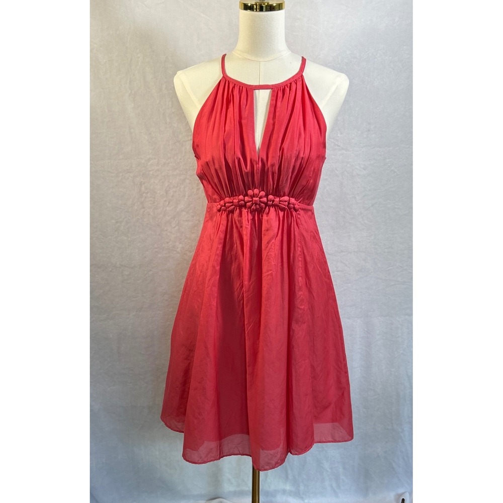 NWOT Esley Coral Pink Halter Dress Womens L Tropical Resort Vacay Fairy Coquette